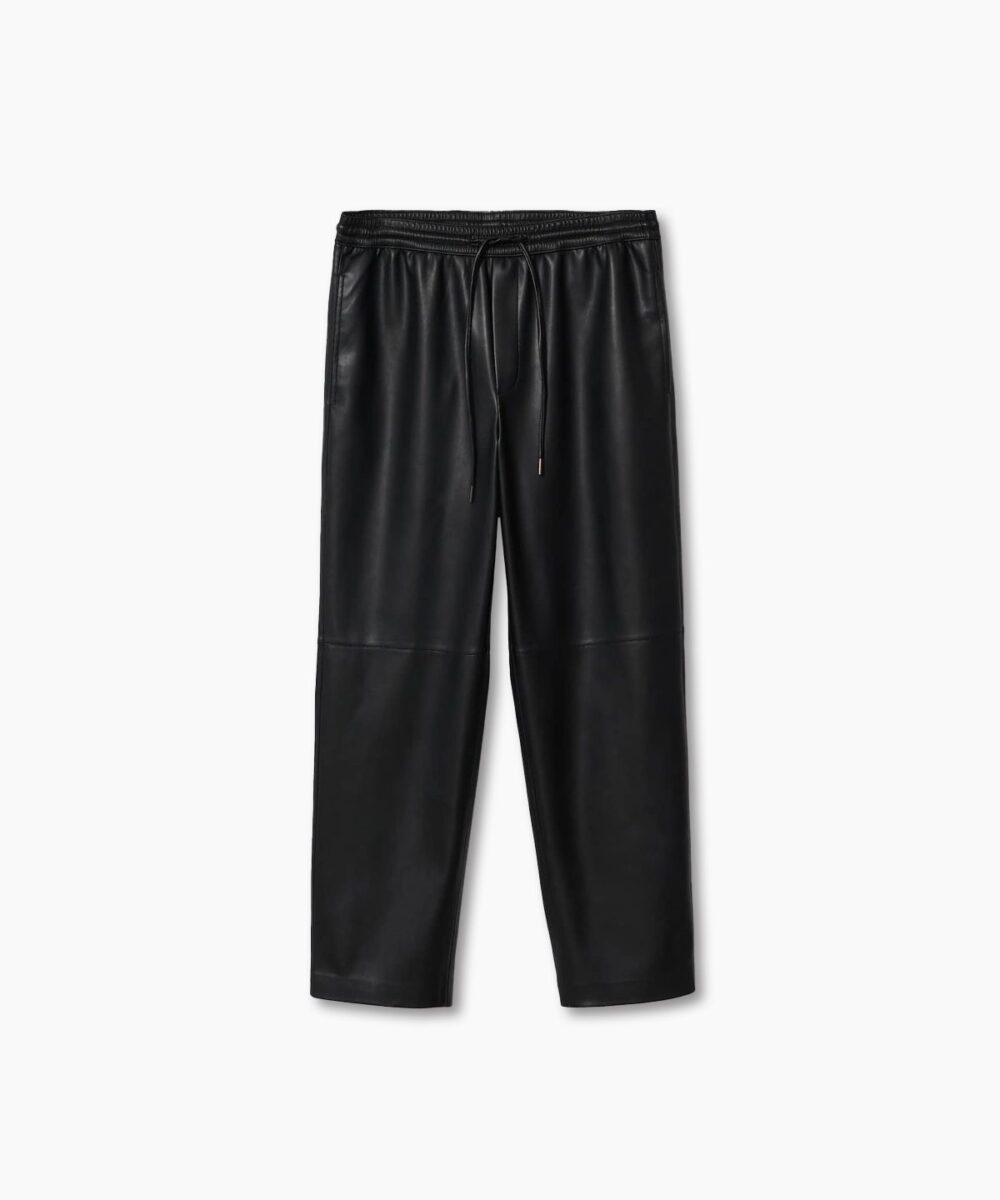 Leather-effect elastic waist trousers