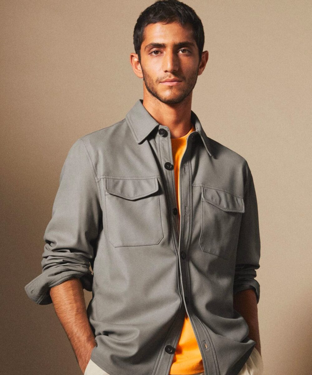 Leather overshirt with pockets - Image 2