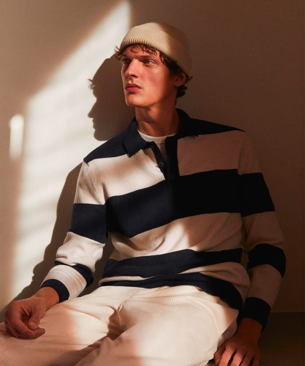 Striped jersey polo shirt